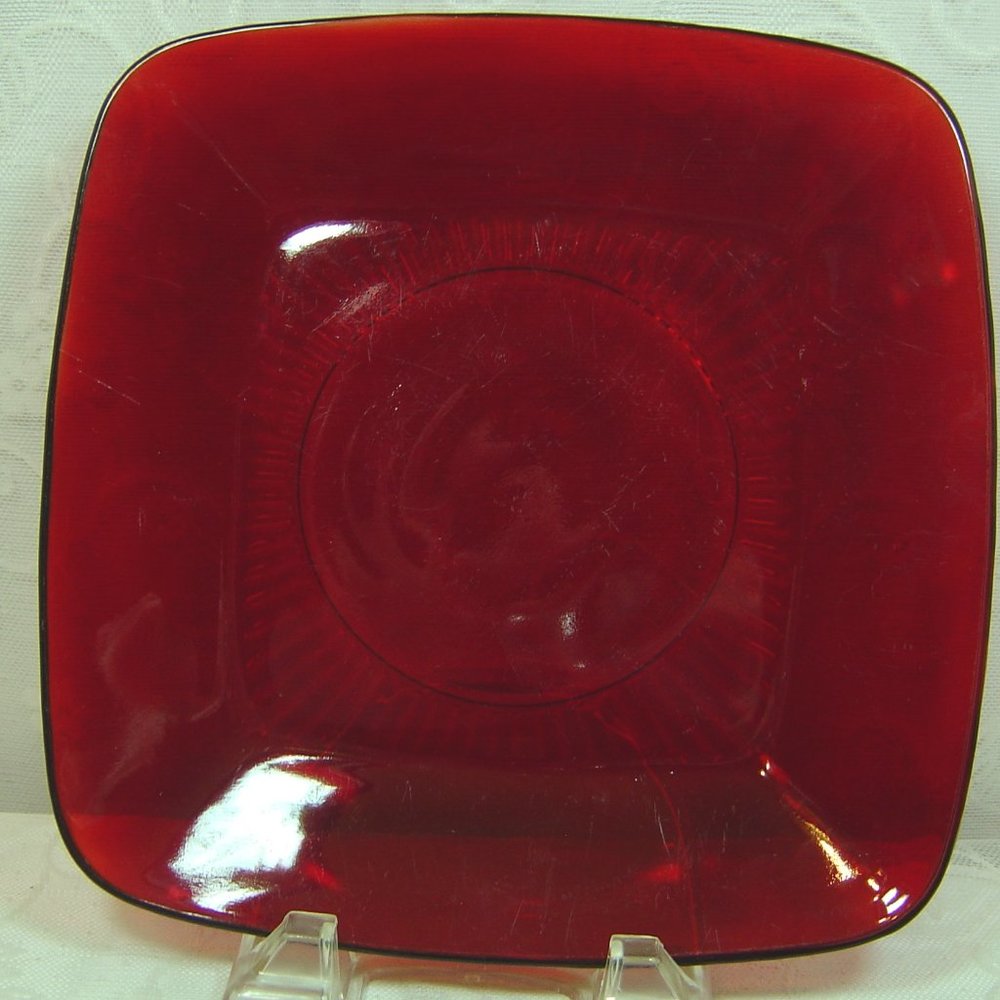 Vintage Anchor Hocking Ruby Red square luncheon plate 8.25" x 8.25"